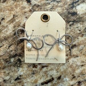 Anthropologie Silver Bow Earrings with Pearl
